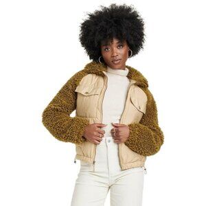 Universal Thread Faux Shearling & Quilted Jacket Beige Green Size M
